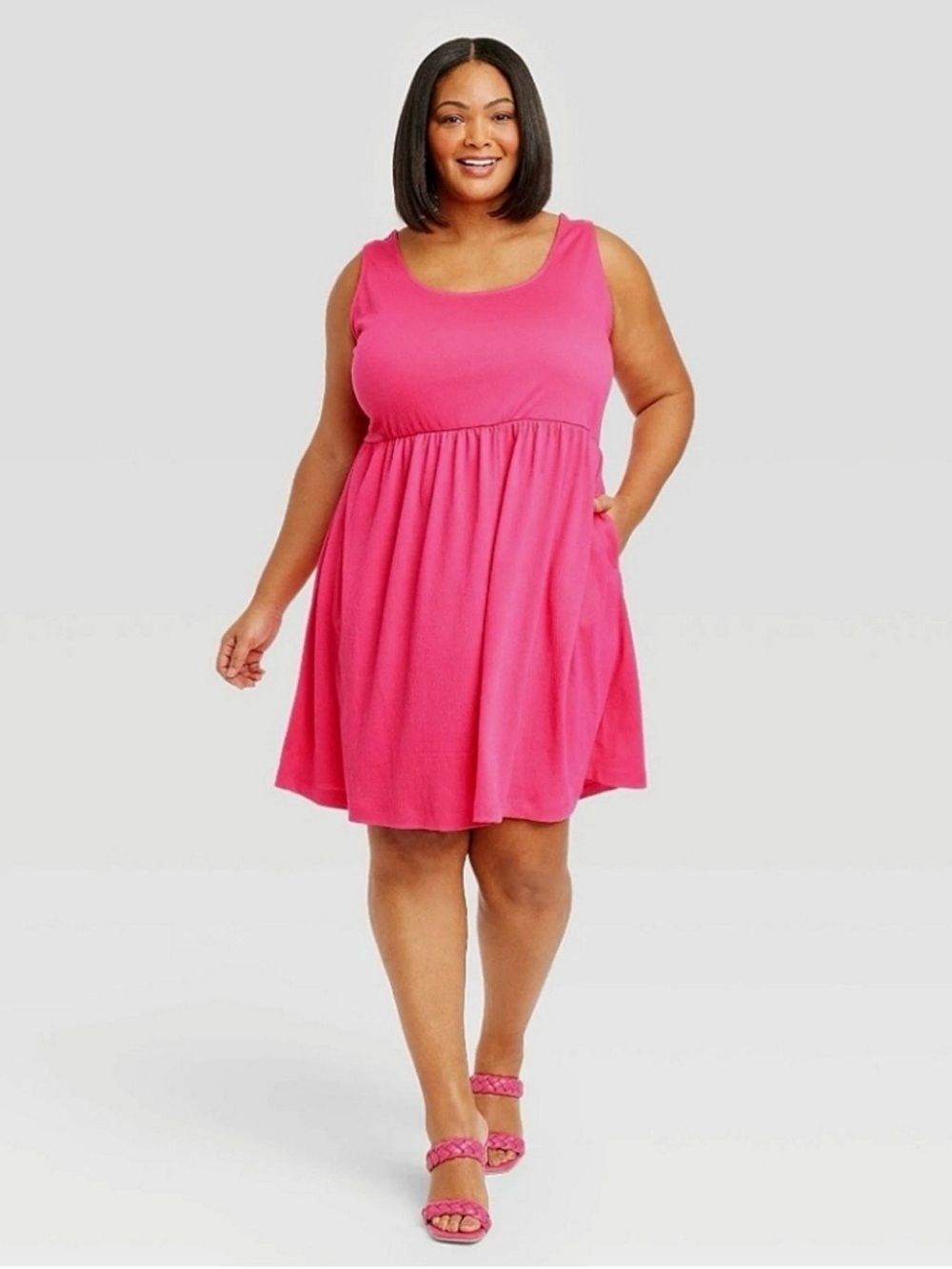 Ava & Viv Pink Sleeveless Babydoll Dress- stretchy, comfortable, lightweight